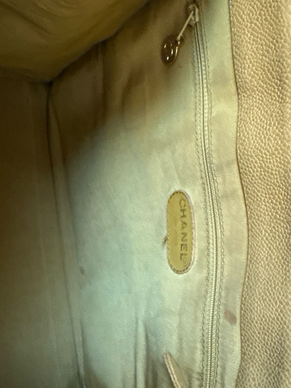 CHANEL CC Caviar Leather Zip Tote Shoulder Gold Beige Large - Picture 16 of 16